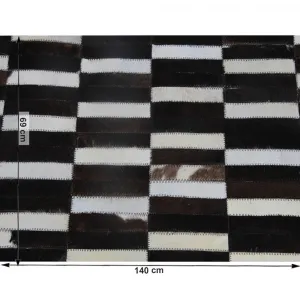 Luxusný kožený koberec,  hnedá/čierna/biela, patchwork, 69x140, KOŽA TYP 6