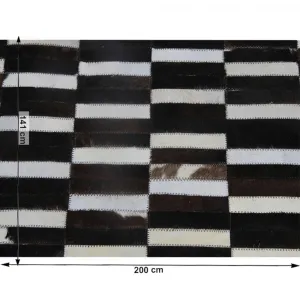Luxusný kožený koberec, hnedá/čierna/biela, patchwork, 141x200, KOŽA TYP 6