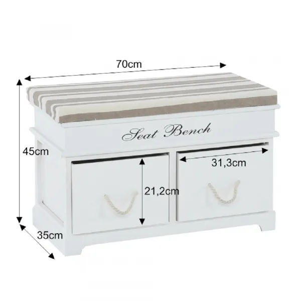 Lavica s vankúšom, 2 šuplíky, biela/svetlohnedá, SEAT BENCH 1 NEW