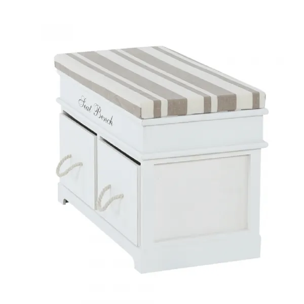 Lavica s vankúšom, 2 šuplíky, biela/svetlohnedá, SEAT BENCH 1 NEW