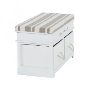 Lavica s vankúšom, 2 šuplíky, biela/svetlohnedá, SEAT BENCH 1 NEW