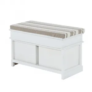 Lavica s vankúšom, 2 šuplíky, biela/svetlohnedá, SEAT BENCH 1 NEW