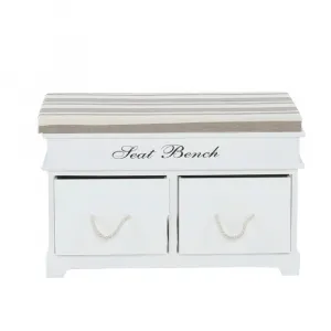 Lavica s vankúšom, 2 šuplíky, biela/svetlohnedá, SEAT BENCH 1 NEW