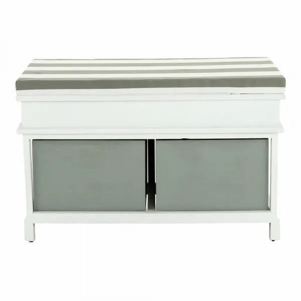 Lavica s vankúšom, 2 šuplíky, biela/sivá, SEAT BENCH 2 NEW