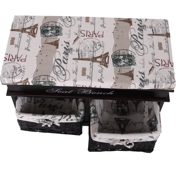 Lavica s vankúšom, 2 košíky, tmavohnedá/béžová/vzor, SEAT BENCH 3
