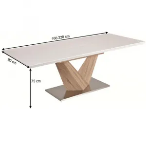 Jedálenský stôl, biela extra vysoký lesk HG/dub sonoma, 160x90 cm, DURMAN