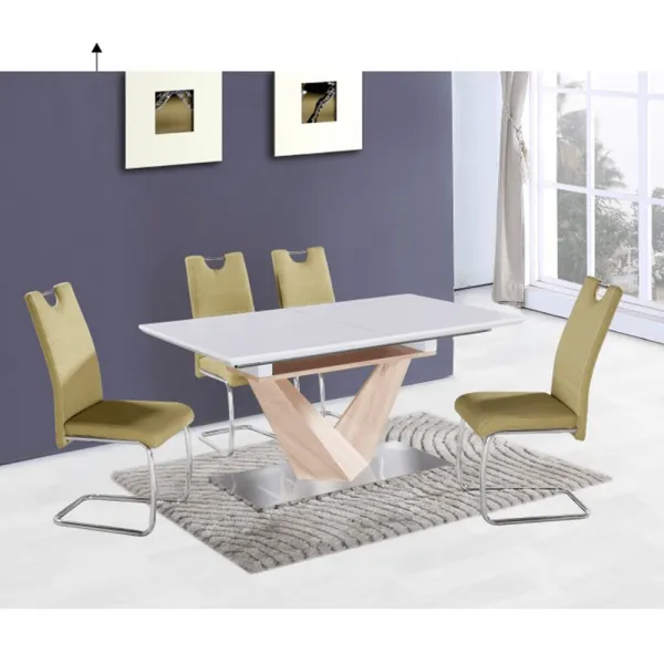 Jedálenský stôl, biela extra vysoký lesk HG/dub sonoma, 160x90 cm, DURMAN