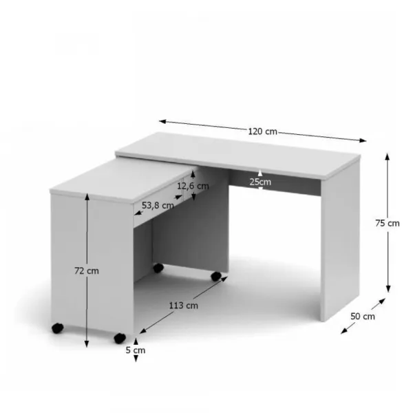 Rozkladací PC stôl so šuplíkmi, biela, VERSAL NEW