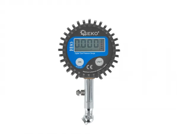 Geko Manometer digitálny na meranie tlaku pneu, 0-13,8 bar, s koncovkou 45 °
