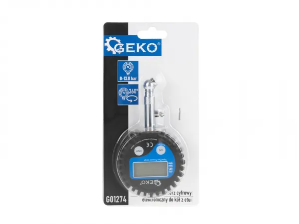 Geko Manometer digitálny na meranie tlaku pneu, 0-13,8 bar, s koncovkou 45 °