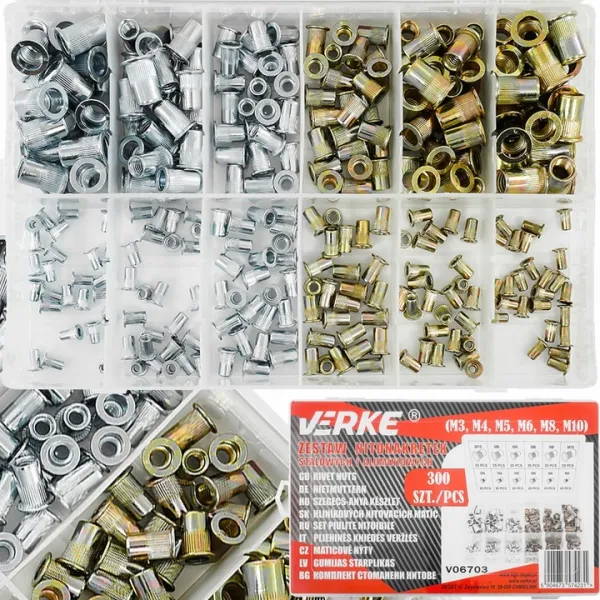 VERKE Zmiešaná sada nitovacích matíc M3-M10 300 kusov
