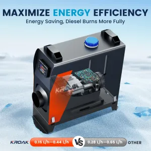 Dieslové topenie , Dieslový ohrievač KROAK L1 8KW 12V/24V prenosný smart Bluetooth dieselový vykurovač / Bufík, ohrievač s napájaním na 220V