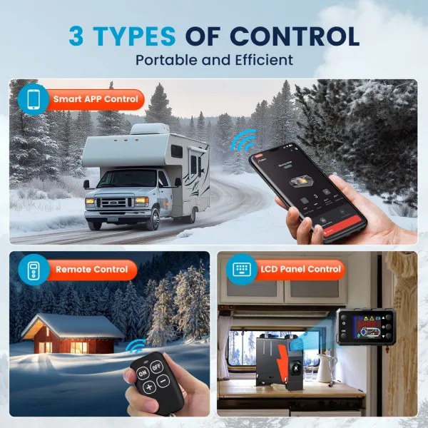 Dieslové topenie , Dieslový ohrievač KROAK L1 8KW 12V/24V prenosný smart Bluetooth dieselový vykurovač / Bufík, ohrievač s napájaním na 220V