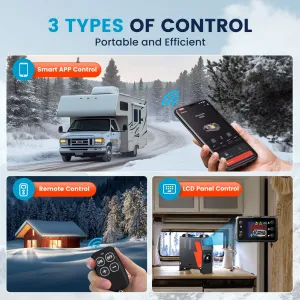 Dieslové topenie , Dieslový ohrievač KROAK L1 8KW 12V/24V prenosný smart Bluetooth dieselový vykurovač / Bufík, ohrievač s napájaním na 220V