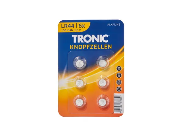Tronic® Gombíkové batérie, 6 kusov (alkalické Lr44)