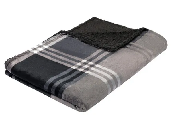 Livarno home Deka Teddyfleece, 150 x 200 cm (károvaná/sivá)