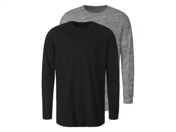Livergy® Pánske tričko s dlhým rukávom, 2 kusy (M (48/50), čierna/sivá)