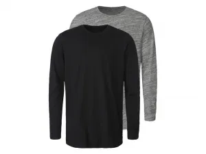 Livergy® Pánske tričko s dlhým rukávom, 2 kusy (M (48/50), čierna/sivá)