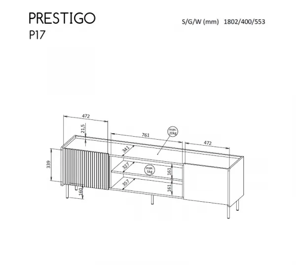 TV stolík PRESTIGO P17 Elektrický krb: Ano