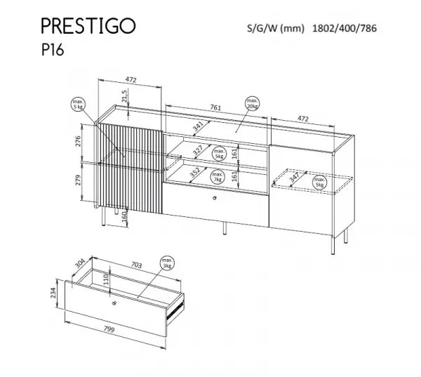 TV stolík PRESTIGO P16 Elektrický krb: Ano