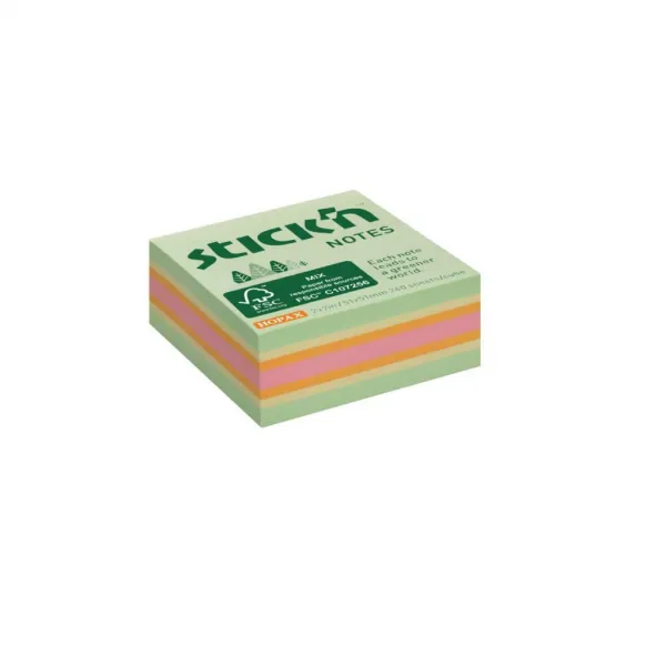 Stick`n by Hopax Samolepiaca mini kocka, 51x51 mm, lesný mix pastelových farieb, 240 lístkov