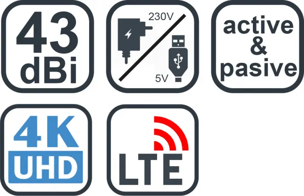 EVOLVEO Xany 2B LTE 230/5V, 43dBi aktivní pokojová anténa DVB-T/T2, LTE filtr