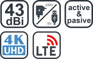 EVOLVEO Xany 2B LTE 230/5V, 43dBi aktivní pokojová anténa DVB-T/T2, LTE filtr