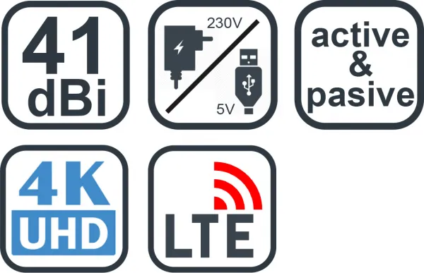 EVOLVEO Xany 2C LTE 230/5V, 41dBi aktivní pokojová anténa DVB-T/T2, LTE filtr