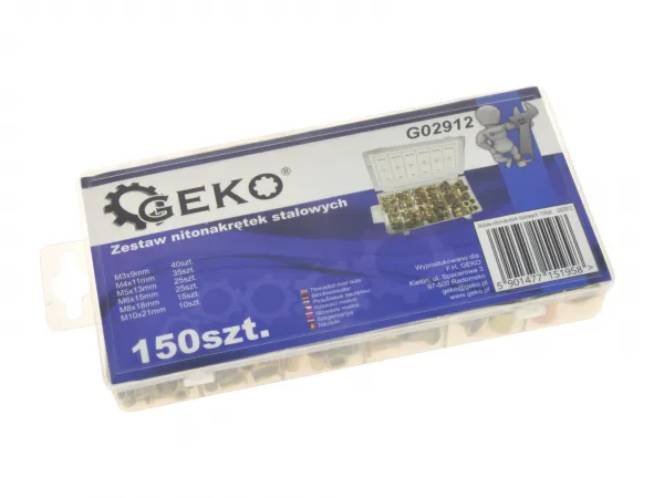 Geko Sada oceľových nitovacích matíc 150ks M3 - M10