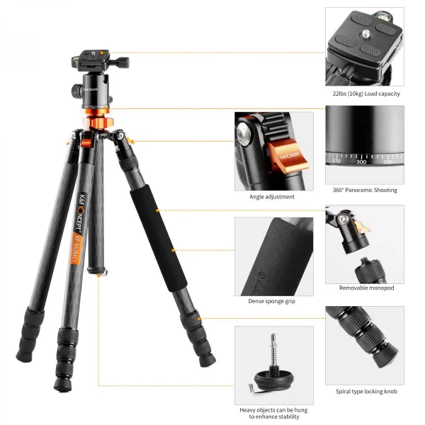 K&F Concept SA284C1 Súprava statívu/monopodu z uhlíkových vlákien s guľovou hlavou 22916