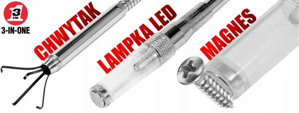 VERKE Magnetický vyťahovák s LED svetlom 3v1