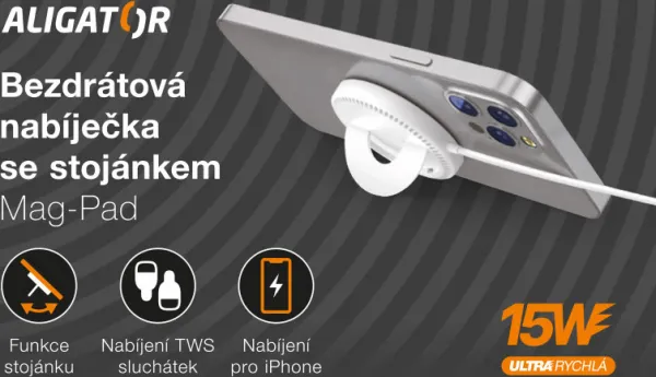 ALIGATOR bezdrátová nabíječka ALIGATOR Mag-Pad, určeno pro MagSafe, 15W, bílá