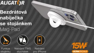 ALIGATOR bezdrátová nabíječka ALIGATOR Mag-Pad, určeno pro MagSafe, 15W, bílá