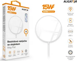 ALIGATOR bezdrátová nabíječka ALIGATOR Mag-Pad, určeno pro MagSafe, 15W, bílá