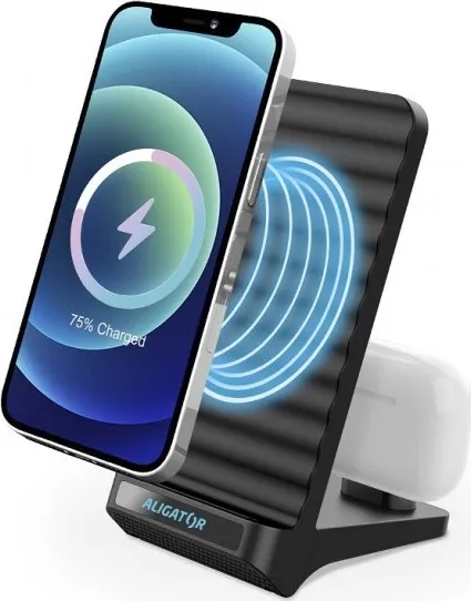 Aligator Stojánek s bezdrátovým nabíjením 15W a USB-C konektorem, 2v1, černý