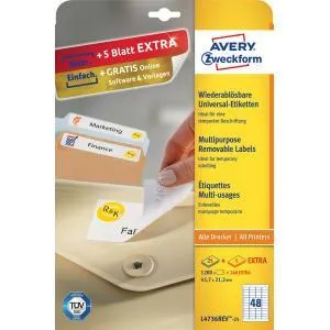 Avery Zweckform Etikety univerzálne odnímateľné 63,5x29,6mm Avery A4 25+5 hárkov
