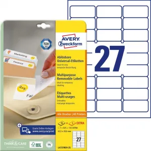 Avery Zweckform Etikety univerzálne odnímateľné 63,5x29,6mm Avery A4 25+5 hárkov