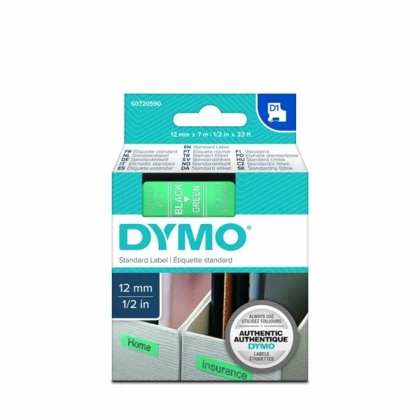 Dymo originál páska do tlačiarne štítkov, Dymo, 45019, S0720590, čierny tlač/zelený podklad, 7m, 12mm, D1 45019