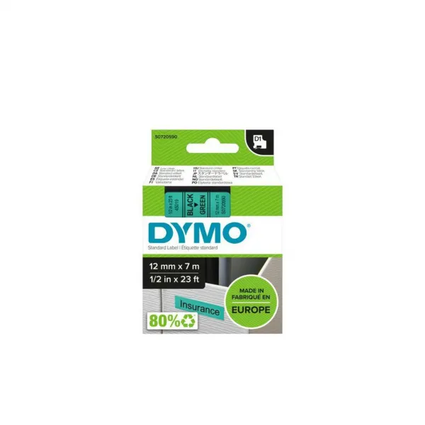 Dymo originál páska do tlačiarne štítkov, Dymo, 45019, S0720590, čierny tlač/zelený podklad, 7m, 12mm, D1 45019