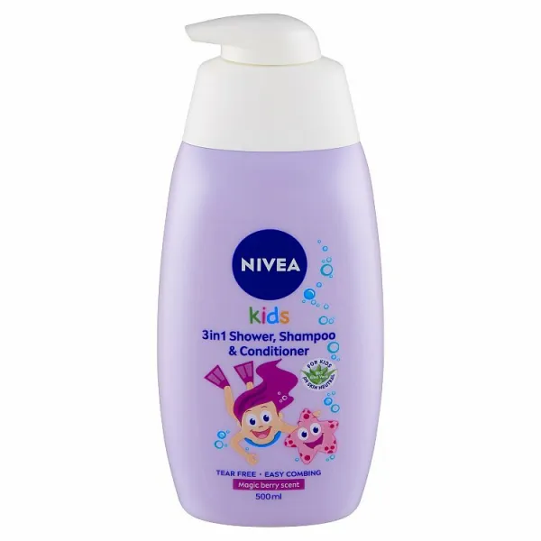 Nivea Kids Magic Berry Scent detský sprchovací gél, šampón a kondicionér 3 v 1 500 ml