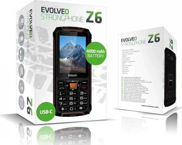 EVOLVEO StrongPhone Z6, vodotěsný odolný Dual SIM telefon, černo-oranžová