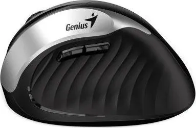 Genius Myš Ergo 8250S, 1600DPI, 2.4 [GHz], optická, 6tl., bezdrátová, černo-stříbrná, 1 ks AA, vertikální