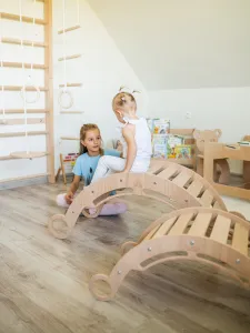 Woodisio Montessori hojdačka 3v1 drevená s doskami LULU buk Farba: Farebná - modrá