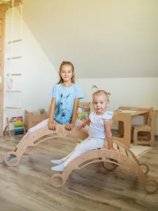 Woodisio Montessori hojdačka 3v1 drevená s doskami LULU buk Farba: Farebná - modrá