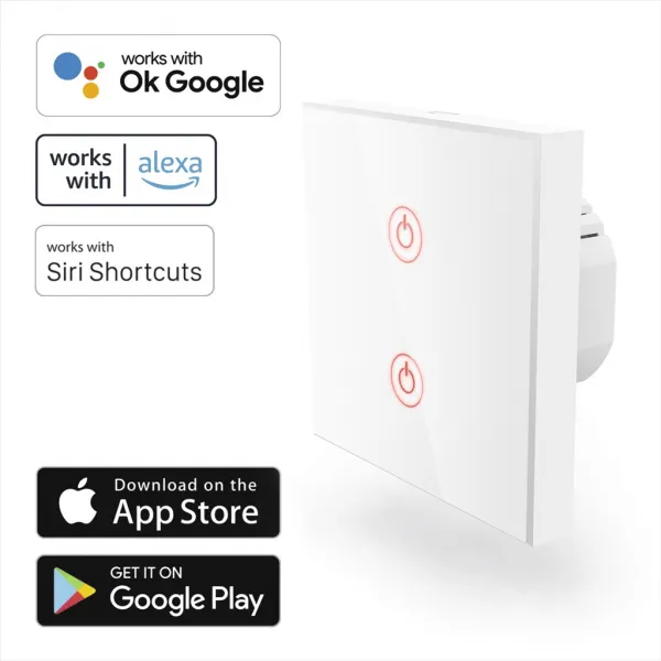 Hama SMART WiFi dotykový nástenný vypínač, dvojitý, vstavaný, biely 85365080