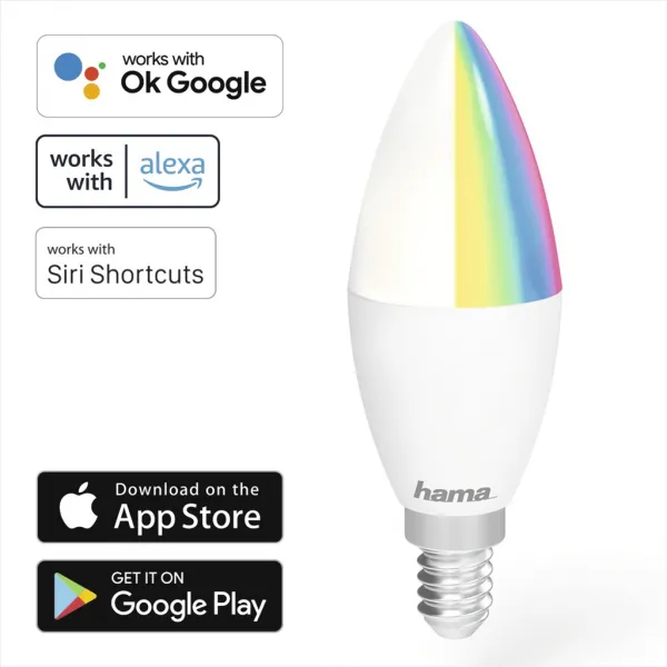 Hama SMART WiFi LED žiarovka, E14, 5,5 W, RGBW, stmievateľná 85395200