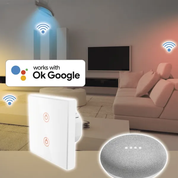 Hama SMART WiFi dotykový nástenný vypínač, dvojitý, vstavaný, biely 85365080