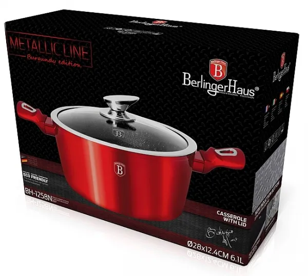 Hrniec Berlingerhaus BH-1258 Burgundy Metallic Line s mramorovým povrchom a pokrievkou 28 cm