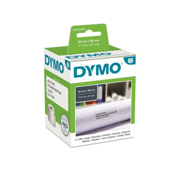 Dymo papierové štítky 89mm x 36mm, biele, veľké, 2x260 ks, 99012, S0722400 99012