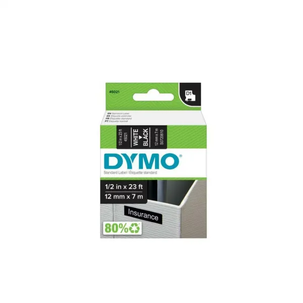 Dymo originál páska do tlačiarne štítkov, Dymo, 45021, S0720610, biely tlač/čierny podklad, 7m, 12mm, D1 45021